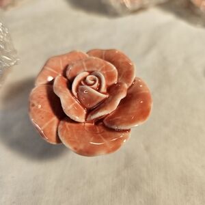 Charming Pink Ceramic Rose Drawer Knobs Set Of 7